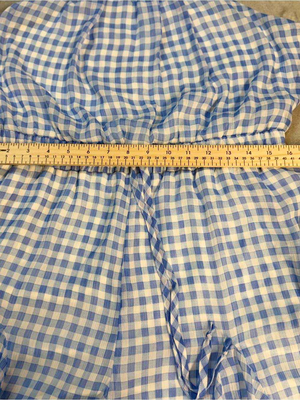 Altar’d State Blue White Gingham Halter Romper XL Ruffle Hem Lined Summer - Picture 10 of 15